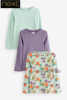 next英国女童大童可亲子，绿紫色碎花长袖，t恤螺纹三件d48-859