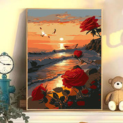 数字油画diy风景花卉丙烯装饰画，手工涂色彩绘，清新高级感填色