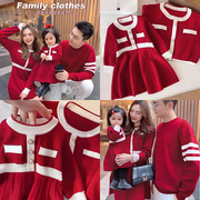 网红款红色喜庆亲子装毛衣，针织衫一家三口四口母子母女装家庭装
