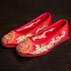 红色婚鞋新娘鞋老北京中式龙凤褂秀禾鞋，千层底平底跟绣花鞋女