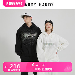 HARDY HARDY加绒加厚保暖烫钻字母连帽卫衣男女同款帽衫情侣上衣