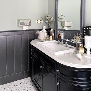 美式橡木浴室柜组合卫生间，落地大理石洗漱台欧式实木洗手洗脸盆柜
