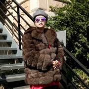 紫貂皮大衣女整貂中长款修身进口天鹅绒，水貂皮草外套连帽2018