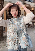 新中式重工刺绣马甲外套，女2024春季国风复古盘扣无袖坎肩外搭上衣