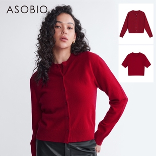 asobio美利奴羊毛针织，红色长袖开衫短袖毛衣套装，829830