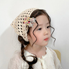 手工镂空针织儿童头巾，春游度假风三角巾女童发夹，纯色包头针织发带