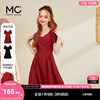 mc2红色连衣裙女夏款v领a字裙红裙小个子时尚，显瘦气质小短裙
