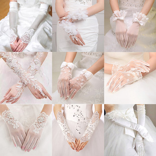 新娘手套短款结婚婚纱，蕾丝韩式缎面礼服，敬酒服婚纱礼服手套配饰