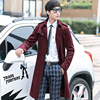 韩版品牌男装新长款羊绒大衣中青年双排扣酒红色修身风衣外套801