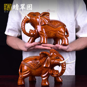 木雕大象摆件招财纳福雕刻工艺品大象摆件一对客厅装饰品动物摆件