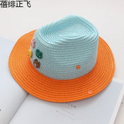 春夏男童草帽沙滩遮阳帽子儿童，礼帽渔夫帽宝宝，潮帽女孩户外爵士帽