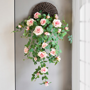 仿真玫瑰花墙面垂吊假花蔷薇藤蔓户外绿植塑料壁挂花装饰阳台植物