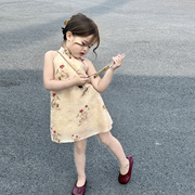 原创童装夏季小女孩中国风，旗袍裙2023女童，宝宝中式复古挂脖连衣裙