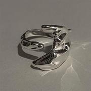 个性海豚戒指女复古时尚，s925银嘻哈不规则开口指环，创意摇滚食指戒