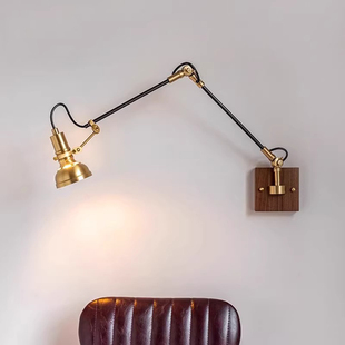 复古北欧全铜床头壁灯，简约时尚多功能万向，创意工业风灯具