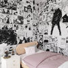 日系男生漫画房间黑白，宿舍二次元衣柜背景墙床头，墙贴动漫海报贴纸