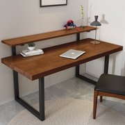 现代简约实木书桌 家用书房台式办公电脑桌 单人写字台书架组合