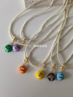 JINMUKE韩国进口东大门可爱豆豆吊坠珍珠项链中长款毛衣链