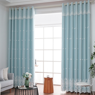 窗帘遮光现代简约田园风双层卧室飘窗纯色温馨大气客厅成品窗帘布