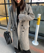 高级感毛呢外套，女2023冬装韩版时尚杂色，粗花呢长款宽松大衣女