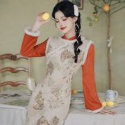 订婚旗袍日常可穿新中式女装秋冬款秋冬伴娘服2024国风连衣裙