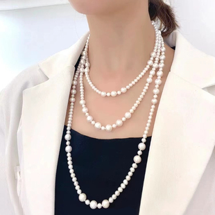 天然淡水珍珠项链毛衣链女长款设计感小众2024年时尚多层首饰