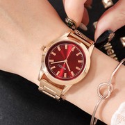  表带女士石英手表潮流休闲时尚不锈钢圆形金属普通国产腕表