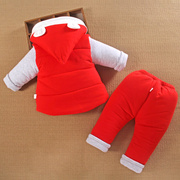 男宝宝秋冬装外套装加厚棉服袄过年婴儿衣服红色分体款外出服季天