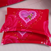 加厚纯水洗棉家用结婚枕套一对装大红色婚庆枕芯套48×74cm枕头套