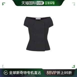 欧洲直邮Dior迪奥女士短袖T恤黑色性感时尚通勤漏肩纽扣设计T34