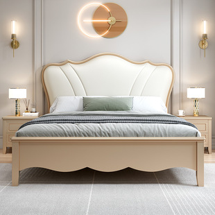 美式轻奢实木床现代简约皮床主卧1.8床1.5m欧式软靠米双人公主床