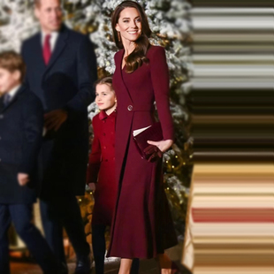 凯特王妃明星同款2023年秋冬季高级感枣红色，风衣中长款外套女