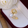 DIY珍珠配件 18K包金铜厚镀金豹头款经典个性时尚开口戒指半成品