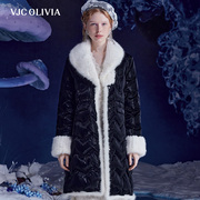 VJC OLIVIA2023秋冬黑色长款羽绒服水貂毛领圣诞气质外套女装