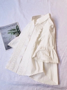 女宝宝女童纯棉刺绣镂空喇叭袖衬衫白色娃娃衫
