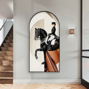 现代时尚玄关走廊背景挂画法式马术抽象壁画拱门形状楼梯酒店挂画