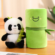 竹筒熊猫玩具毛绒公仔，竹子藏小熊猫竹筒里装熊猫，玩偶可爱花花抱枕