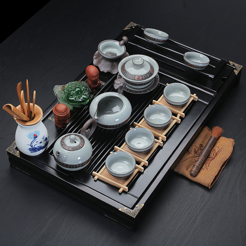 热卖大号功夫茶具套装家用茶盘茶台实木整套陶瓷紫砂茶壶黑杯架|msdalam kategori pinggan mangkuk, set teh, Pakej teh - dari Buy2taobao.com untuk memberikan perkhidmatan ejen Taobao profesional membeli