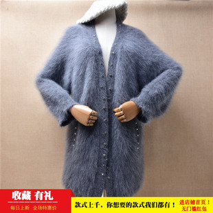 冬季加厚中长款ins长毛貂绒深灰色铆钉披风韩版宽松蝙蝠袖外套142