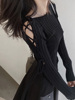 洋气露肩绑带一字领毛衣女2020年韩版镂空套头，针织打底衫上衣