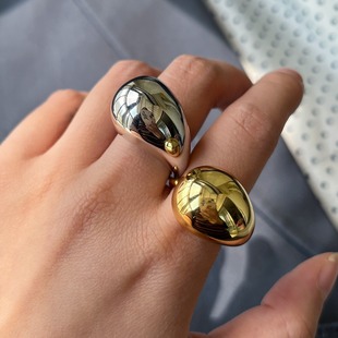 个性水滴戒指女欧美风夸张时尚，创意s925银开口指环，ins小众食指戒