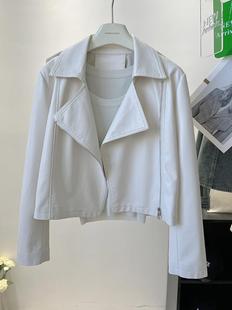 韩国白色小羊皮衣外套女短款春秋韩版西装翻领机车服气质夹克