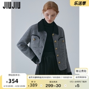JIUJIU法式撞色翻领小香风羊毛短外套女冬季高级感气质双面呢外套