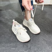 小白鞋女2024系带糖果色厚A底运动鞋拼色老爹鞋网面休闲鞋实体