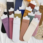 诸暨堆堆袜子女春季薄款ins潮韩国纯色，中筒袜纯棉日系夏天长筒袜