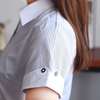 银行衬衫女短袖修身大码黑白竖条纹，职业装工装长袖衬衣工作服