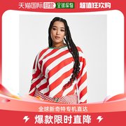 香港直邮潮奢 Curve 女士 Christmas 设计条纹宽松型卫衣短款红色