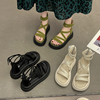 时尚罗马凉鞋女2023年夏季厚底，时装凉靴侧拉链，交叉绑带沙滩鞋