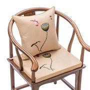 新中式红木沙发垫棉麻布绣花椅子座垫圈椅太师椅，茶椅坐垫防滑