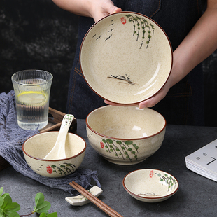 一人食陶瓷餐具套装日式单人食堂饭碗盘子网红ins复古情侣碗7件套